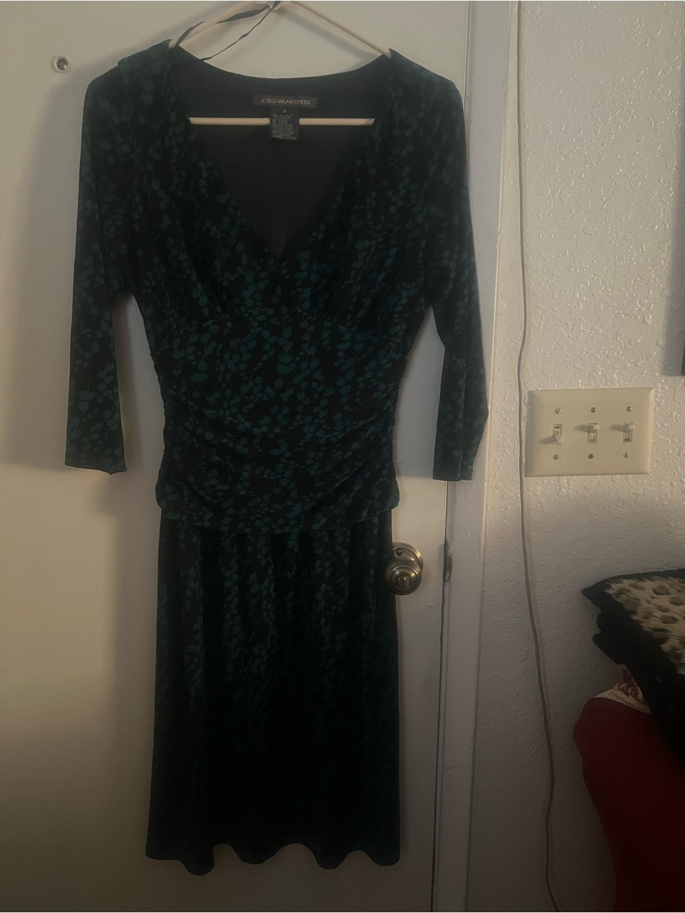 Jones New York Black Dress with Teal Floral Print - Long Sleeve